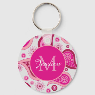 Söt Rosa Paisley Personlig Nyckelring