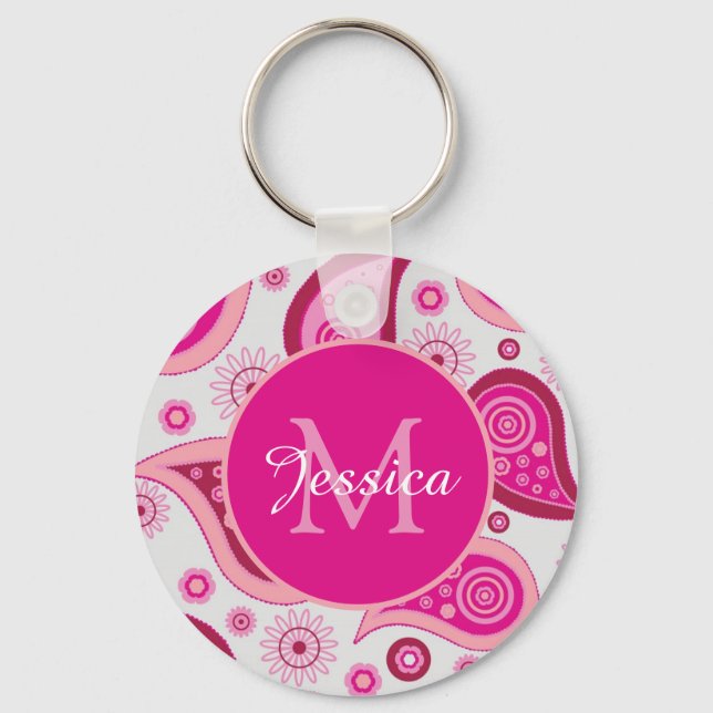 Söt Rosa Paisley Personlig Nyckelring (Framsida)