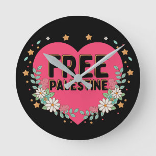 söt rosa Palestinas hjärgrafisk design Rund Klocka