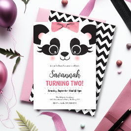 Söt Rosa Panda Bear Girls Birthday-inbjudan Inbjudningar