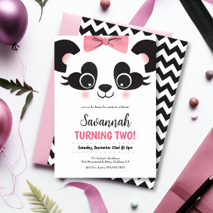 Söt Rosa Panda Bear Girls Birthday-inbjudan Inbjudningar