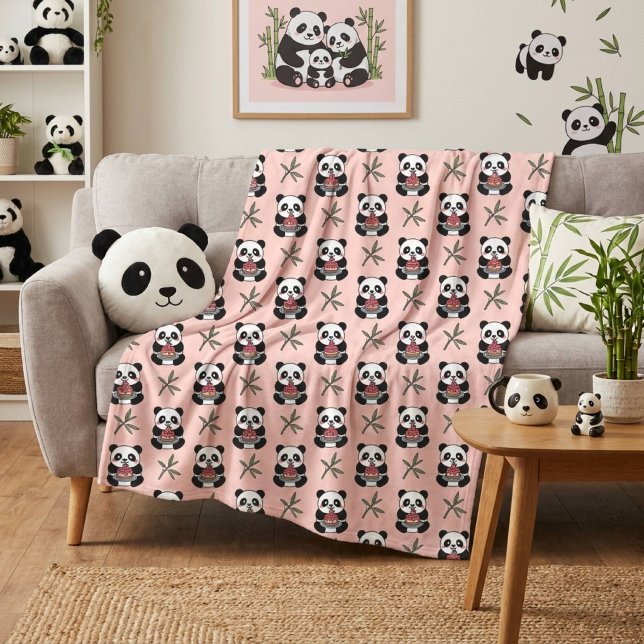 Söt Rosa Panda  Fleecefilt (Skapare uppladdad)