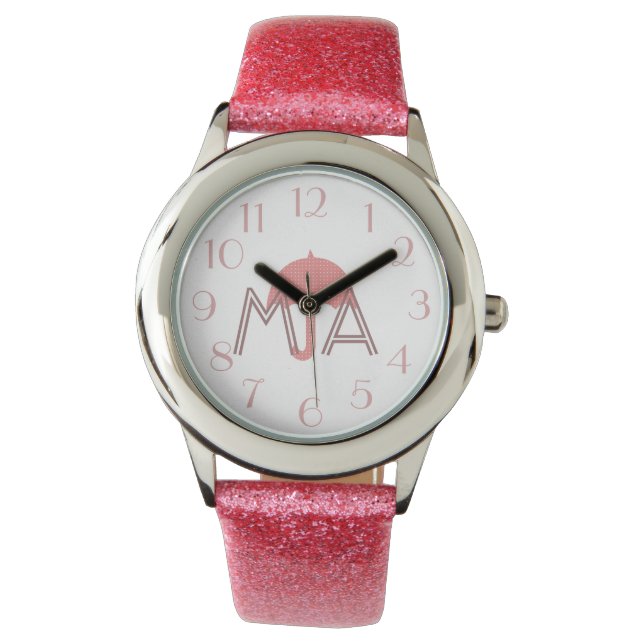 Söt Rosa Parbrella Add Initialer Watch Armbandsur (Framsida)