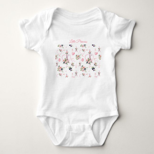 Söt rosa parisisk blomsterbabybodys t shirt (Framsida)