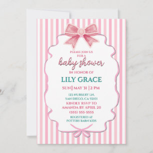Söt Rosa & Pärlor Baby Shower Inbjudan