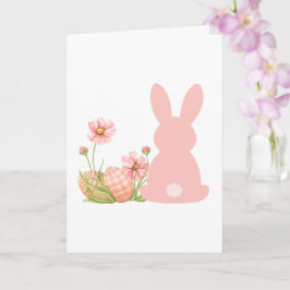 Söt rosa påskharar med vårblommor  kort