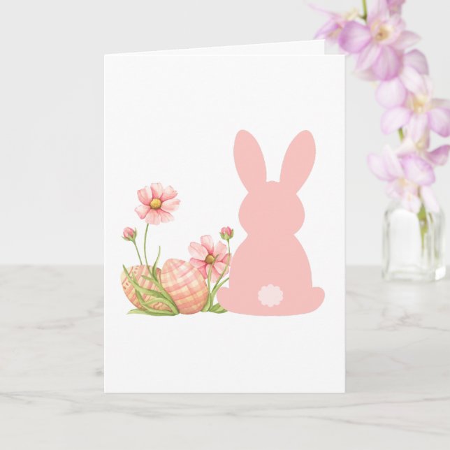 Söt rosa påskharar med vårblommor  kort (Orkide)