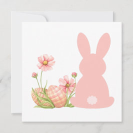 Söt rosa påskkel hare med vårblommor  inbjudningar