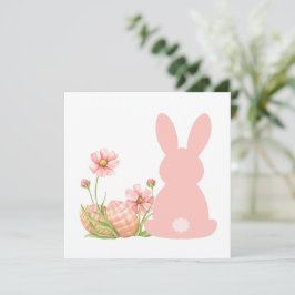 Söt rosa påskkel hare med vårblommor  tack kort