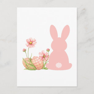 Söt rosa påskkel hare med vårblommor vykort