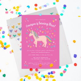 Söt Rosa Pastel Rainbow Unicorn Födelsedagsfest Inbjudningar