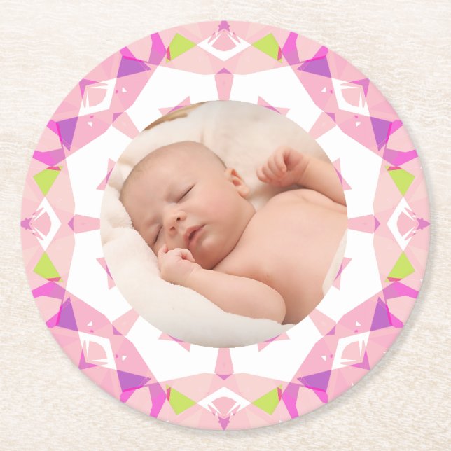 Söt Rosa Pastels Anpassningsbar Bild Girl Birthday Underlägg Papper Rund (Framsidan)