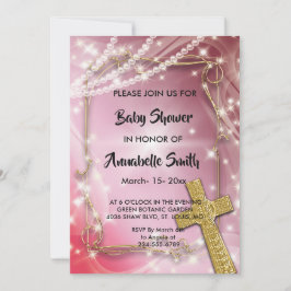 Söt Rosa Pearl Kor Baby Shower Inbjudningar
