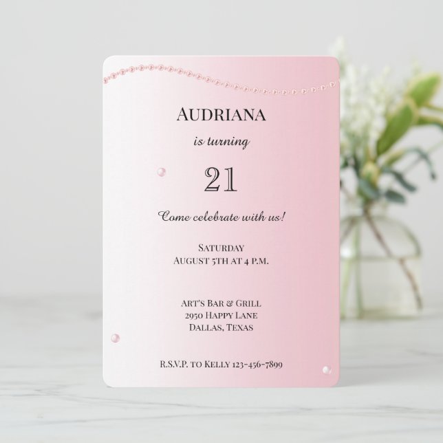 Söt Rosa Pearls Glam Birthday Inbjudningar (Stående Fram)
