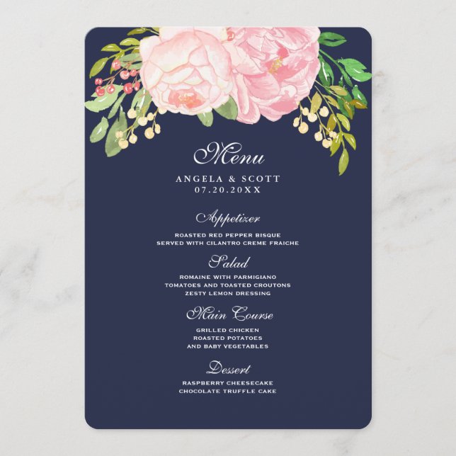 Söt Rosa Peonies Menu-kort (5x7) Meny (Framsida)