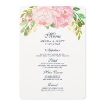 Söt Rosa Peonies Menu-kort (5x7)