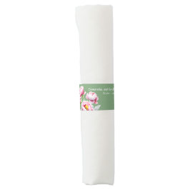 Söt Rosa Peonies on Grönt Bröllop Napkin Band