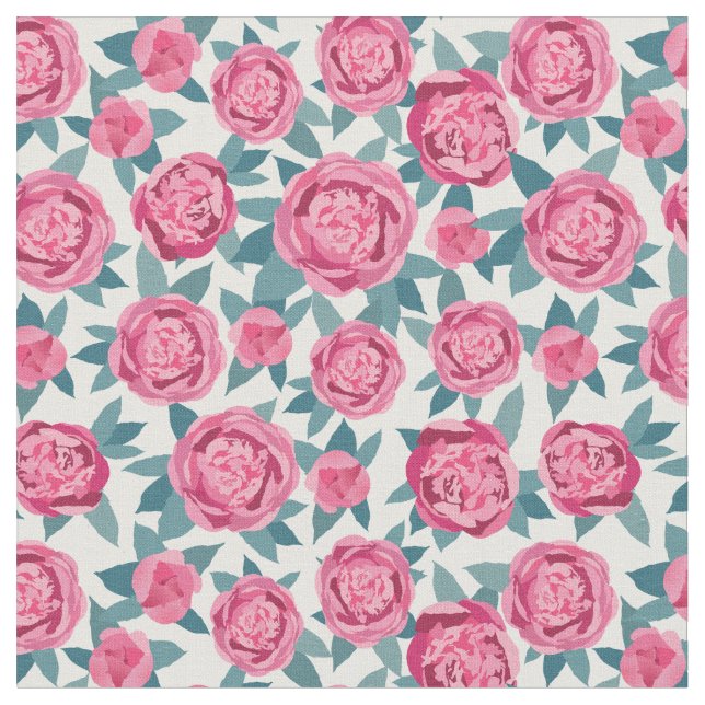 Söt Rosa Peonies Tyg (Närbild)