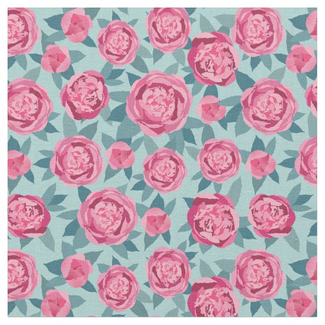 Söt Rosa Peonies Tyg (Närbild)