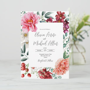 Söt Rosa Peonies Watercolor Blommigt Bröllop Inbjudningar