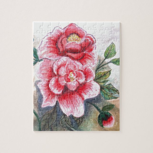 Söt Rosa Peony Jigszle Puzzle Pussel (Vertikal)