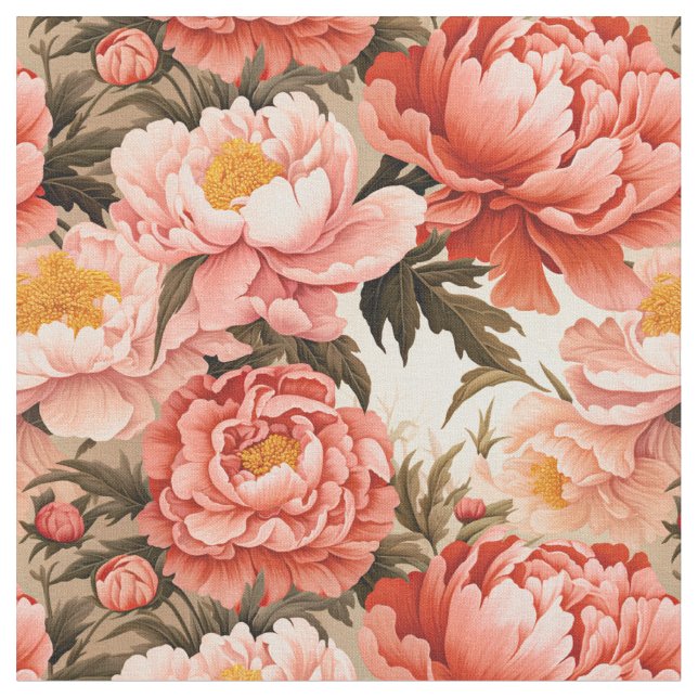 Söt Rosa Peony Vintage Blommönster  Tyg (Närbild)