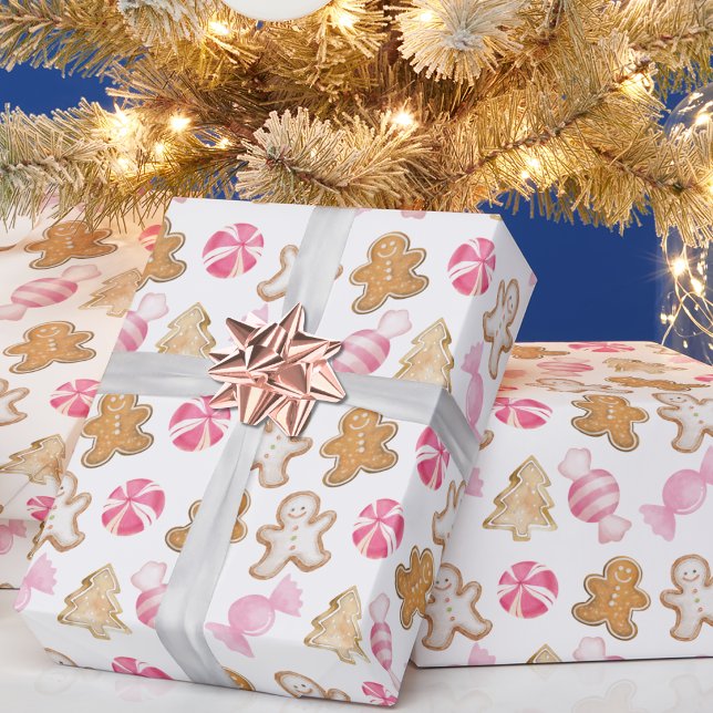 Söt Rosa Pepparkaksmönster Jul Presentpapper (Skapare uppladdad)