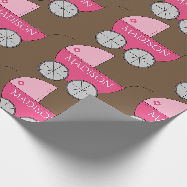 Söt Rosa Personlig Baby Carriage Presentpapper (Hörn)