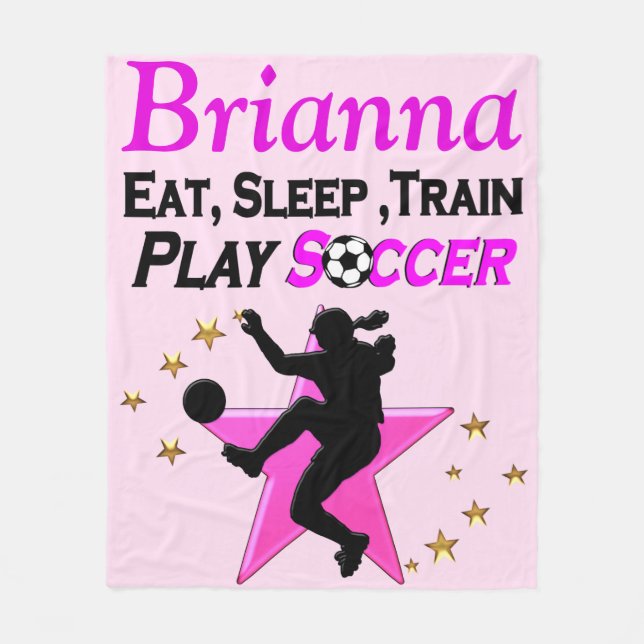 SÖT ROSA PERSONLIG SOCCER GIRL BLANKET FLEECEFILT (Framsidan)