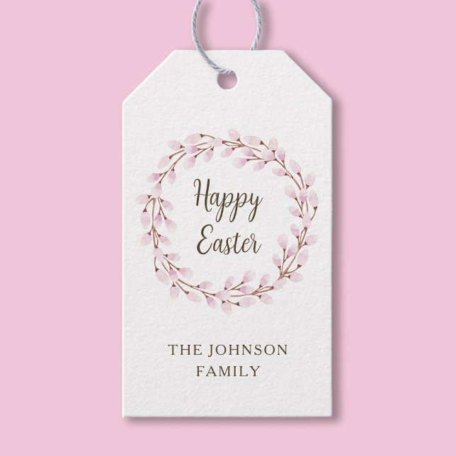 Söt Rosa Pil Glad Påsk Presentetikett (Cute Pink Willow Happy Easter Gift Tags)