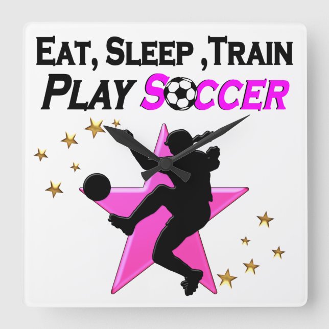SÖT ROSA PLAYER SOCCER DESIGN FYRKANTIG KLOCKA (Framsida)