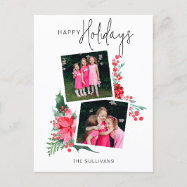Söt Rosa Poinsettia & Holly 2-Photo Helg Vykort
