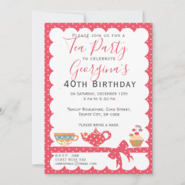 Söt Rosa Polka Dot Birthday Tea Party Inbjudningar
