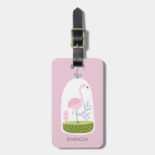 Söt Rosa Polka Dot Flamingo Anpassningsbar School Bagagebricka