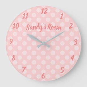 Söt Rosa Polka dots Cute Girly Nursery Stor Klocka