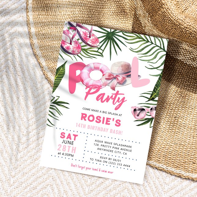 Söt Rosa Poolparty Flickas Födelsedag  Inbjudningar (Skapare uppladdad)