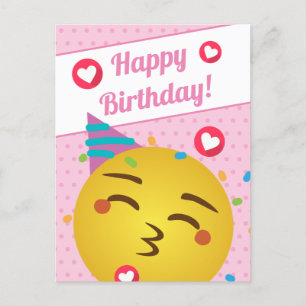 Söt Rosa Prickig Kyss-Emoji Glad Födelsedag Vykort