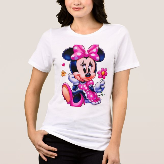 Söt Rosa Prickig Tecknad Mus – Dam T-shirt (Framsida)