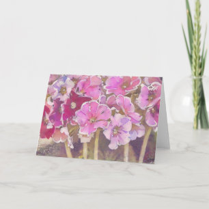 Söt Rosa Primrose Flowers Art Note Card Kort