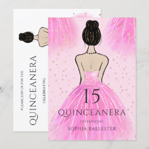 Söt Rosa Princess Dress Quinceanera Party Inbjudningar