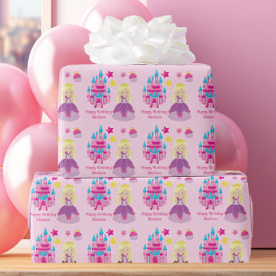 Söt Rosa Princess Girl Anpassningsbar Birthday Cas Presentpapper