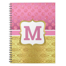 Söt Rosa Princess Glitter Dots & Guld Art Deco Anteckningsbok