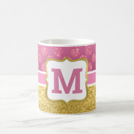 Söt Rosa Princess Glitter Dots & Guld Art Deco Kaffemugg