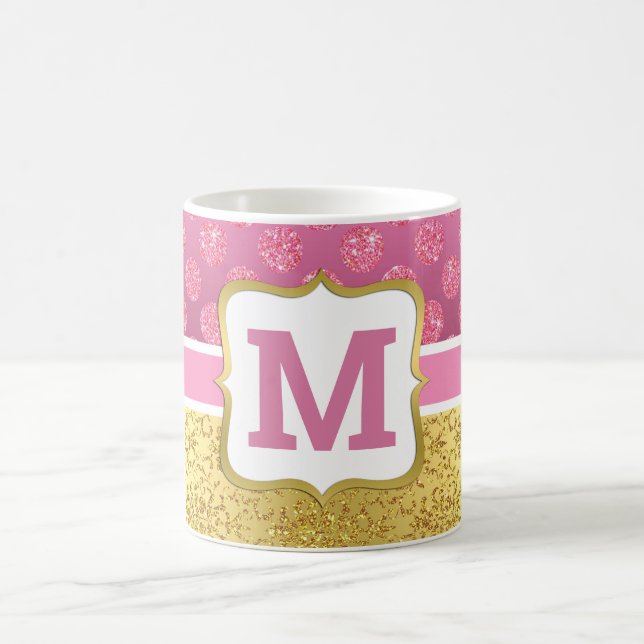 Söt Rosa Princess Glitter Dots & Guld Art Deco Kaffemugg (Center)