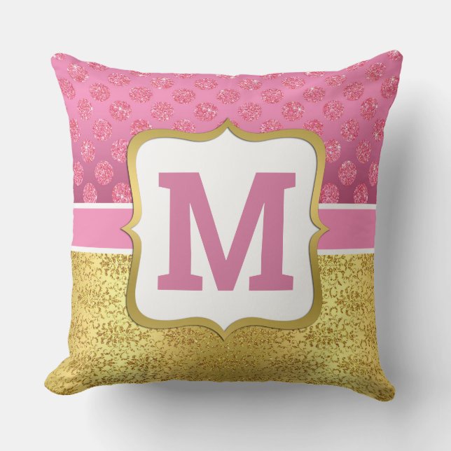 Söt Rosa Princess Glitter Dots & Guld Art Deco Kudde (Framsida)