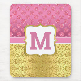 Söt Rosa Princess Glitter Dots & Guld Art Deco Musmatta