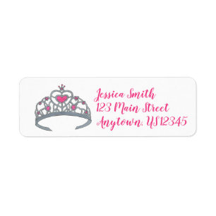 Söt Rosa Princess Jewel Tiara Krona Royalty Returadress Etikett