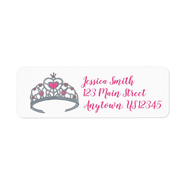 Söt Rosa Princess Jewel Tiara Krona Royalty Returadress Etikett (Framsidan)