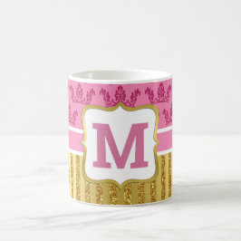 Söt Rosa Princess Krona & Guld Glitter Rand Kaffemugg