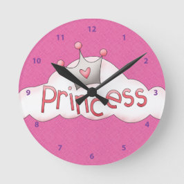 Söt Rosa Princess & Krona on Cloud Rund Klocka